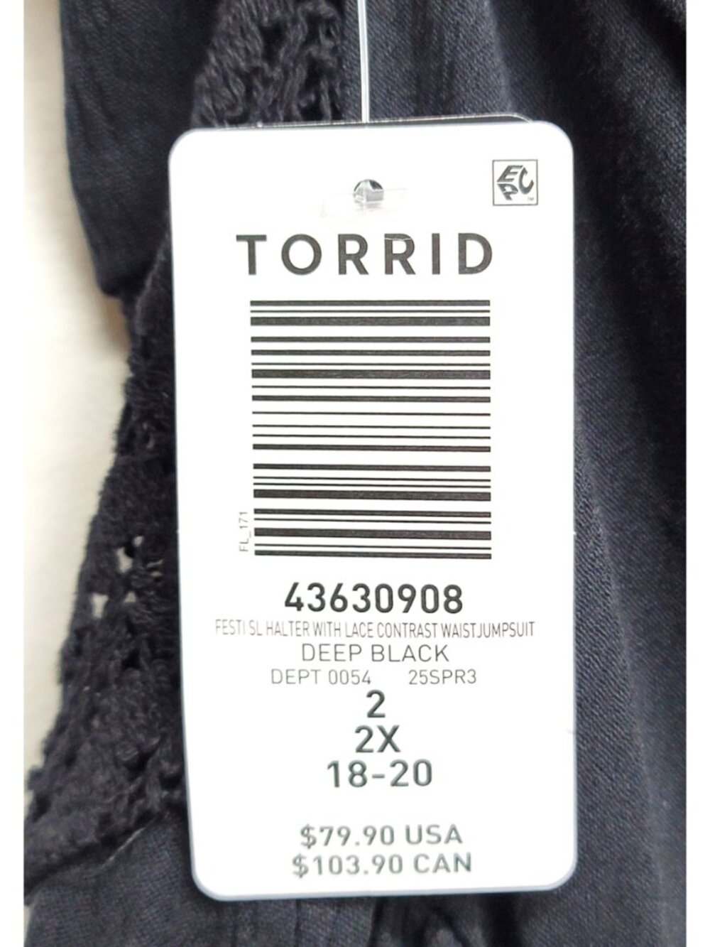 NWT Torrid 2 Festi Black Halter Jumpsuit with Lace Detail 2X 18 20 - Picture 10 of 11